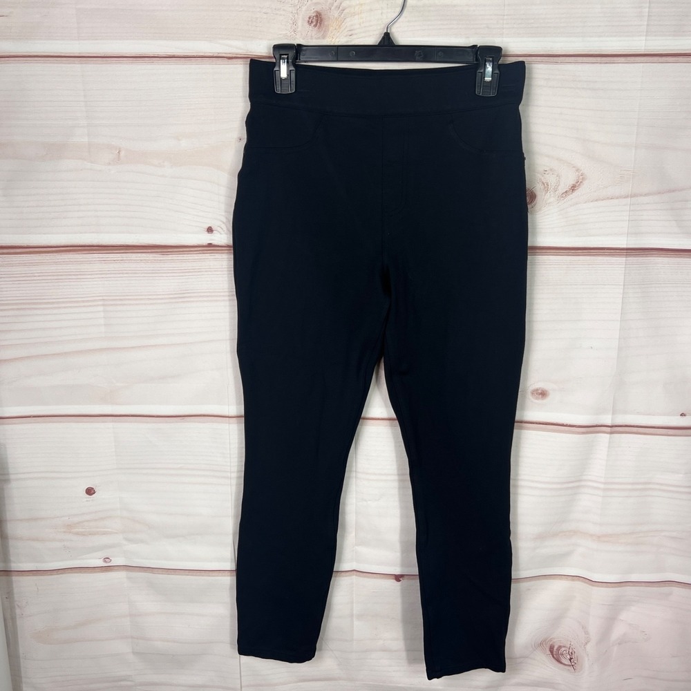 Spanx Pants Womens M Black Ponte Knit Slim Straight PerfectFit Stretch Pull On